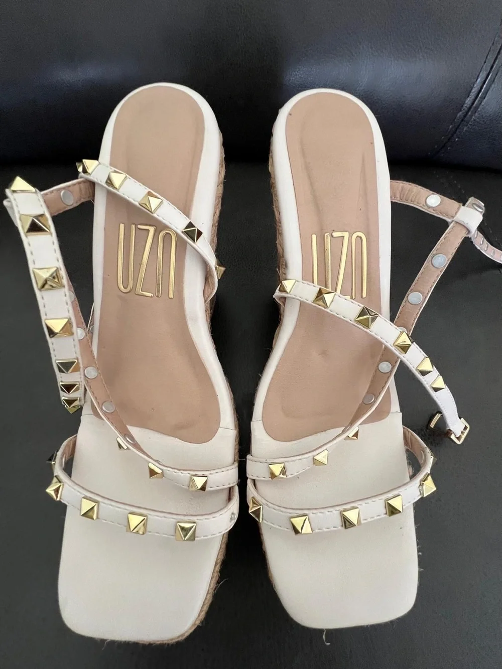 UZU Women's white Studded Strappy Sandals